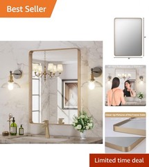Chic 22”x30” Rounded Rectangle Gold Frame Mirror – Perfect for Any Room Decor