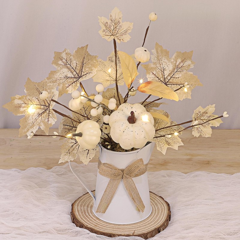 [Light & Timer] Fall Decor Table Centerpiece Potted White Maple Arrangement i... gallery
