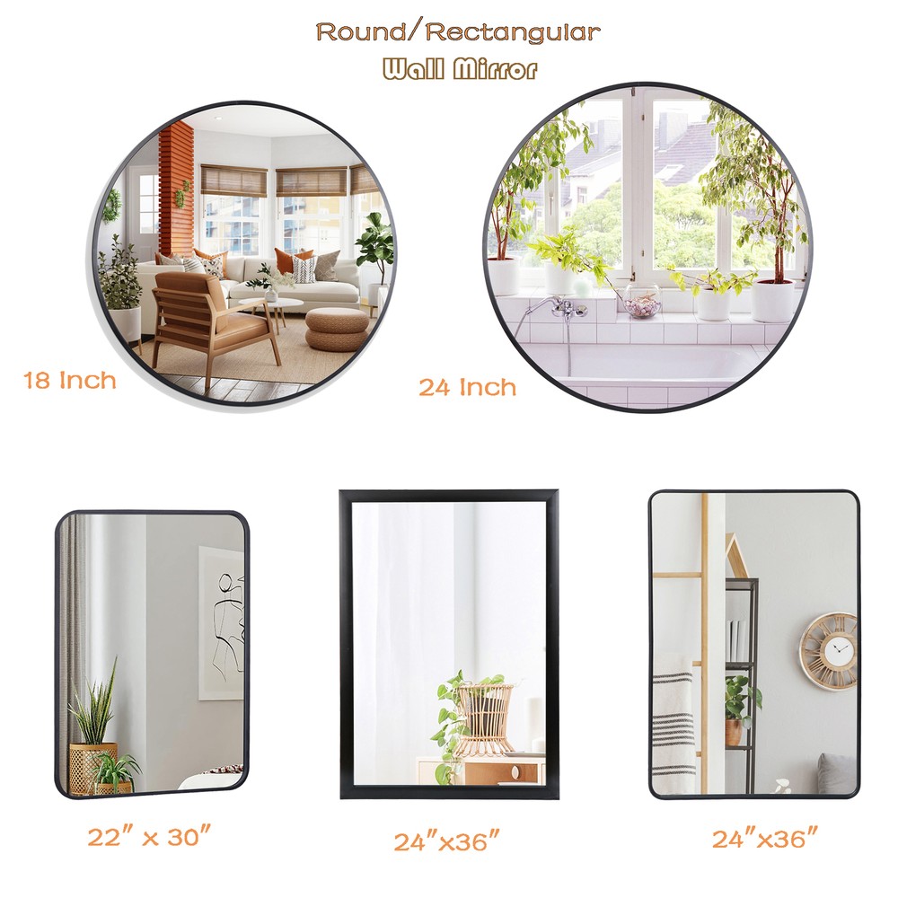 Round/Rectangular Wall Mirror Bathroom Vanity Mirror for Bedroom Black Decorativ