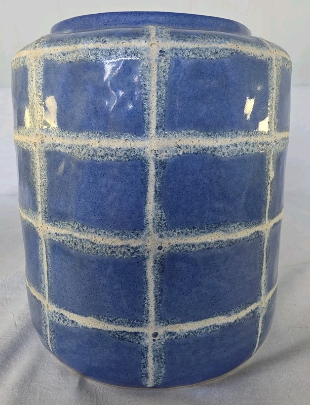 Modern Blue Ceramic Vase Grid Pattern Home Decor Accent gallery
