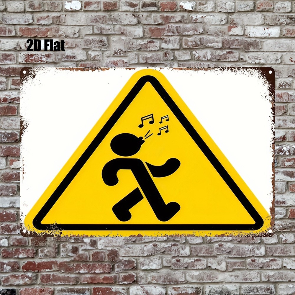 Retro triangular metal sign with walking figure and music notes for wall art gallery