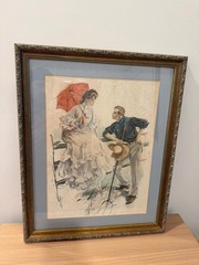 Vintage Framed Print titled “Making Hay,” American Artist Harrison Fisher