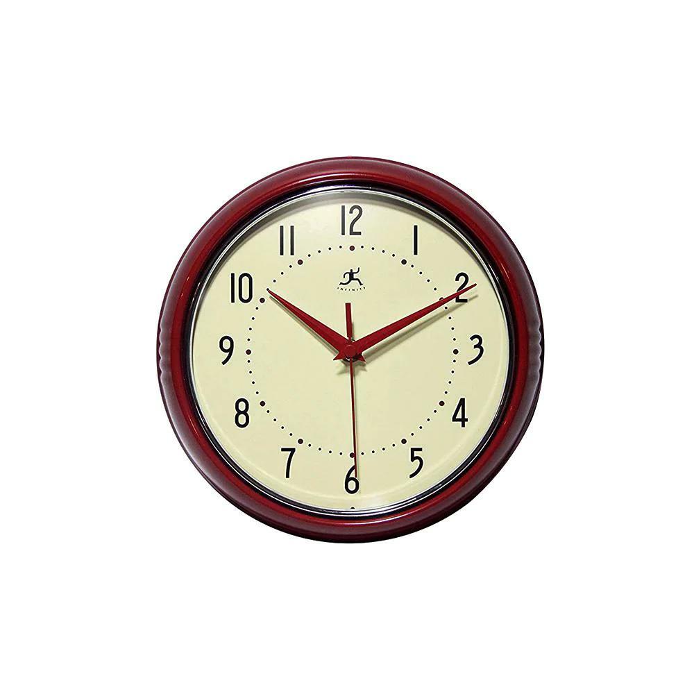Infinity Instruments Retro Wall Clock Red Metal Quartz Movement Chrome Trim Ring gallery
