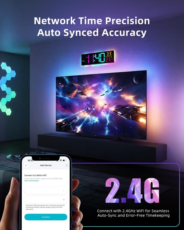 EASYERA Smart Digital Wall Clock with App Control, 16.5” Large RGBIC Wall gallery