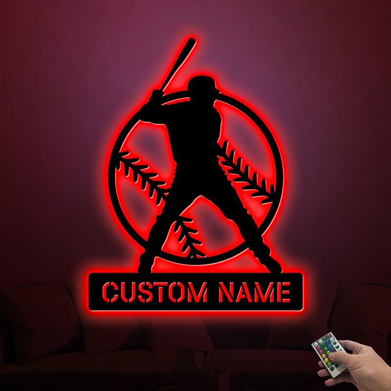Personalized Baseball Player Metal Sign With LED Light, Sports Wall Art Baseball gallery