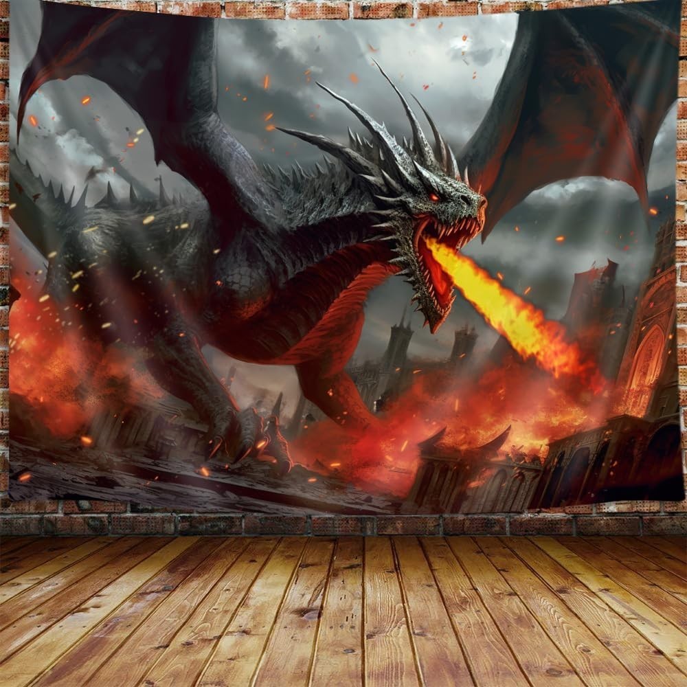 Versatile Polyester Tapestry with Medieval Dragon Theme - Multiple Sizes gallery