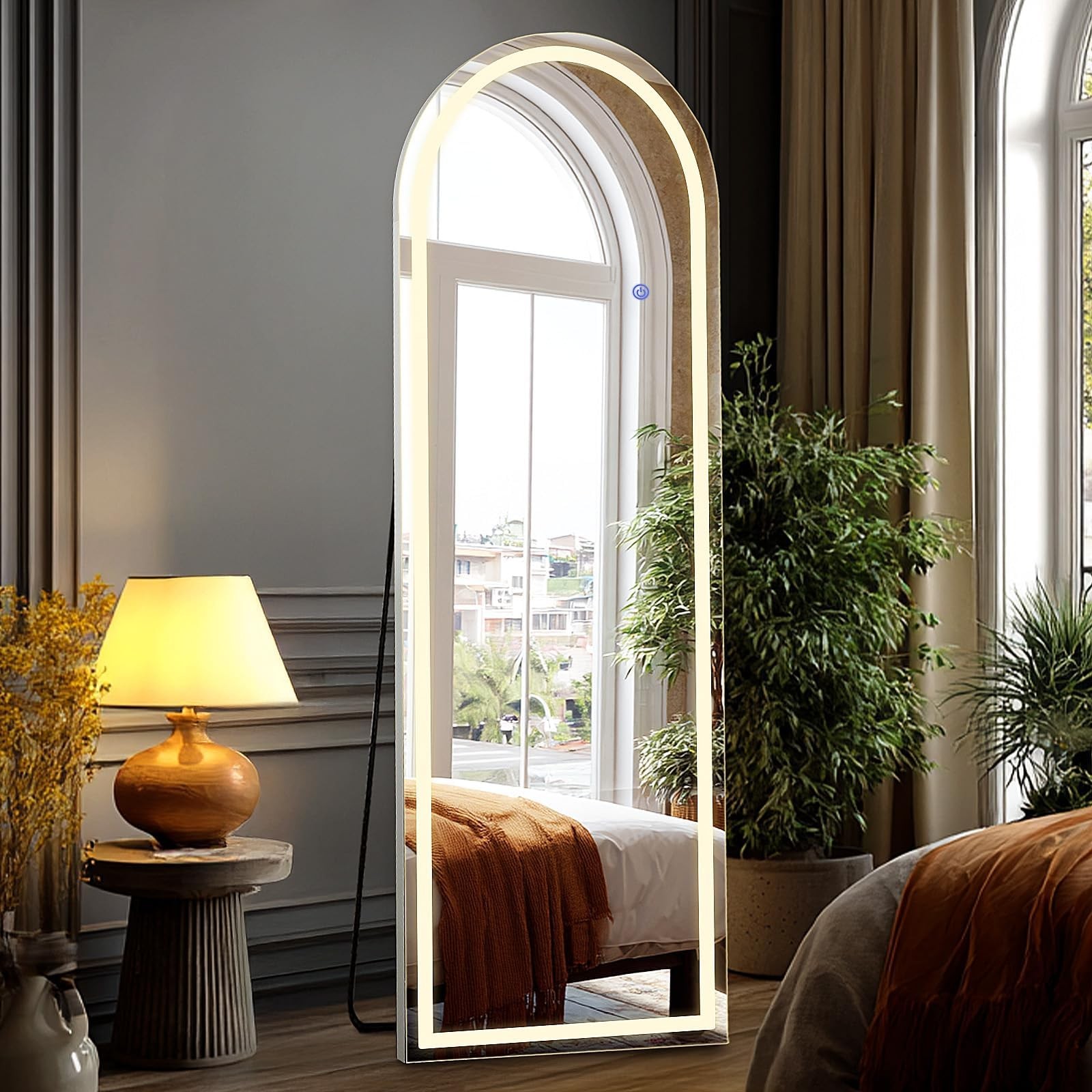 Arched LED Mirror Full Length with Stand, 16"x60" Full Body Wall Mirror with ... gallery