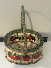 Medium Wicker Basket with Handles, Fruit Theme, Beige Green Red, Oval, Handmade