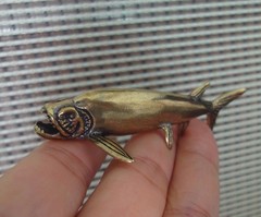 Solid Brass Barracuda Fish Figurine Bronze Color Sculpture for Home Decor