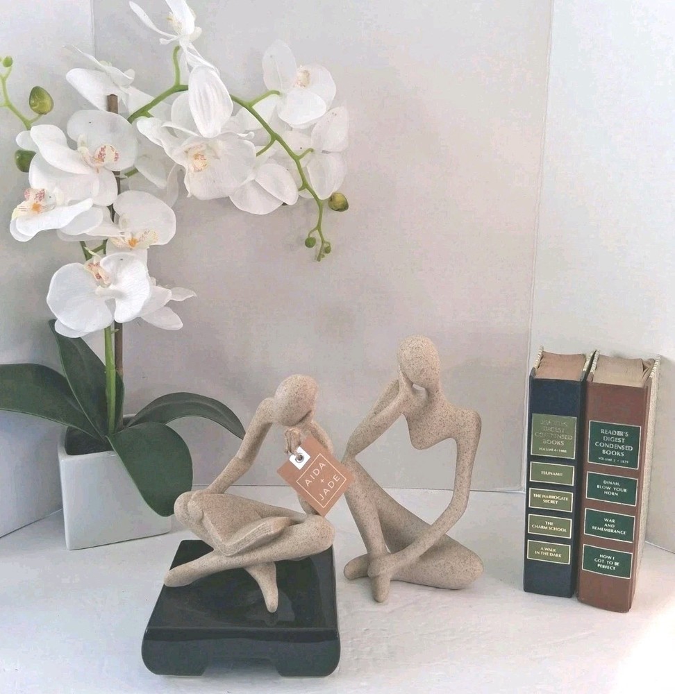 "Thinker" & " Reader" Abstract Sculpture Art Figures; Sandstone Resin; NWT; 2 Pc