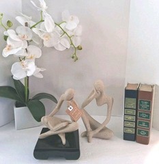 “Thinker” & ” Reader” Abstract Sculpture Art Figures; Sandstone Resin; NWT; 2 Pc