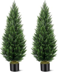 Artificial Topiary Cedar Trees 5FT Tall 2 Set, Outdoor Indoor Faux Pine Shrubs