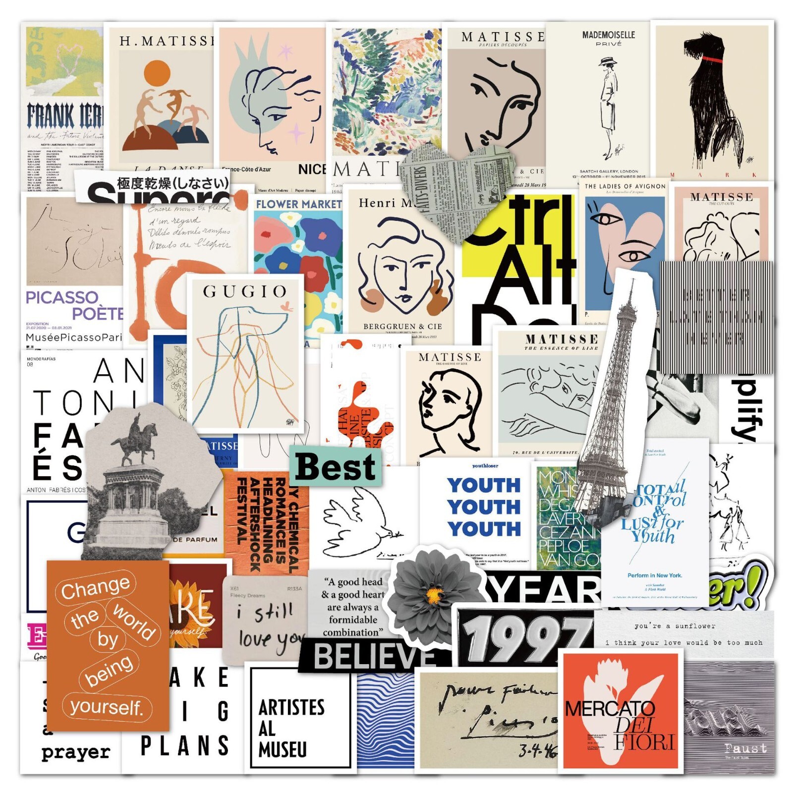 300pcs Famous Painting Vinyl Stickers, Artist Matisse Bauhaus VanGogh Monet gallery