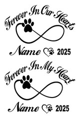 Pet Memorial Decal Personalized Dog / Cat Paw Print Forever Loved Vinyl Sticker