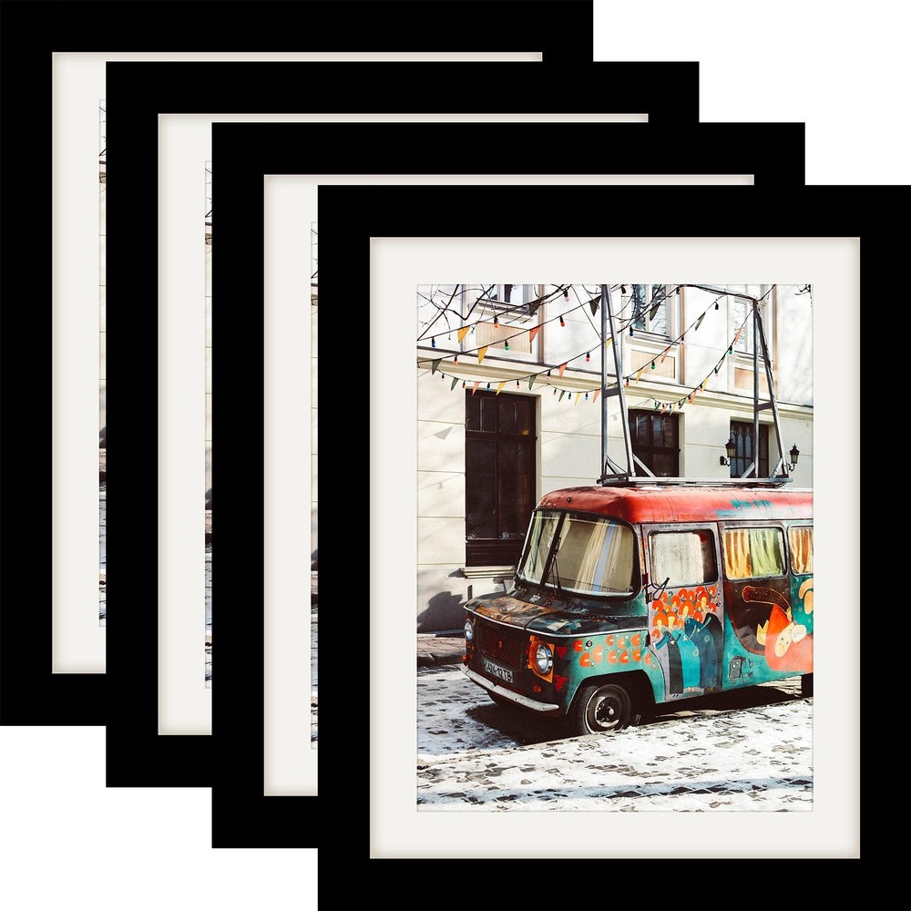 8x10 Black Picture Frames Nature Solid Wood 4 Pack for Wall Mounting and Tabl...