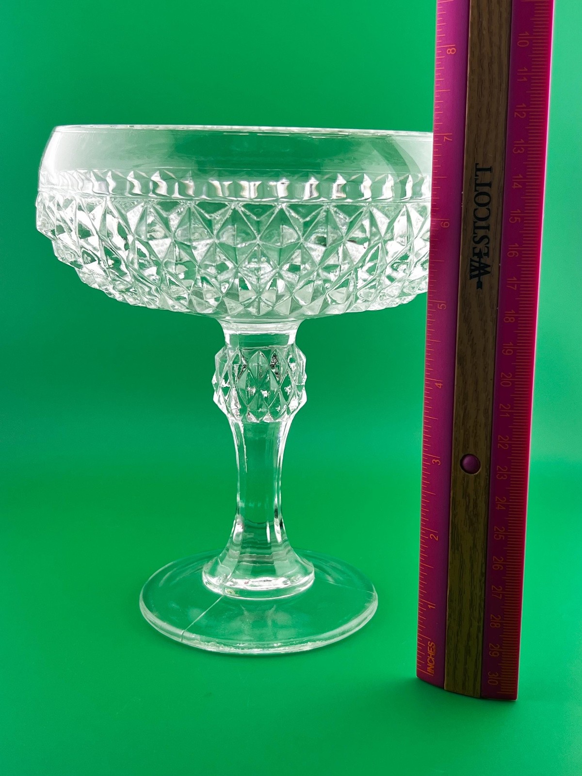 Vintage Diamond Point Pressed Glass Compote Pedestal Candy Dish 7 Inch gallery