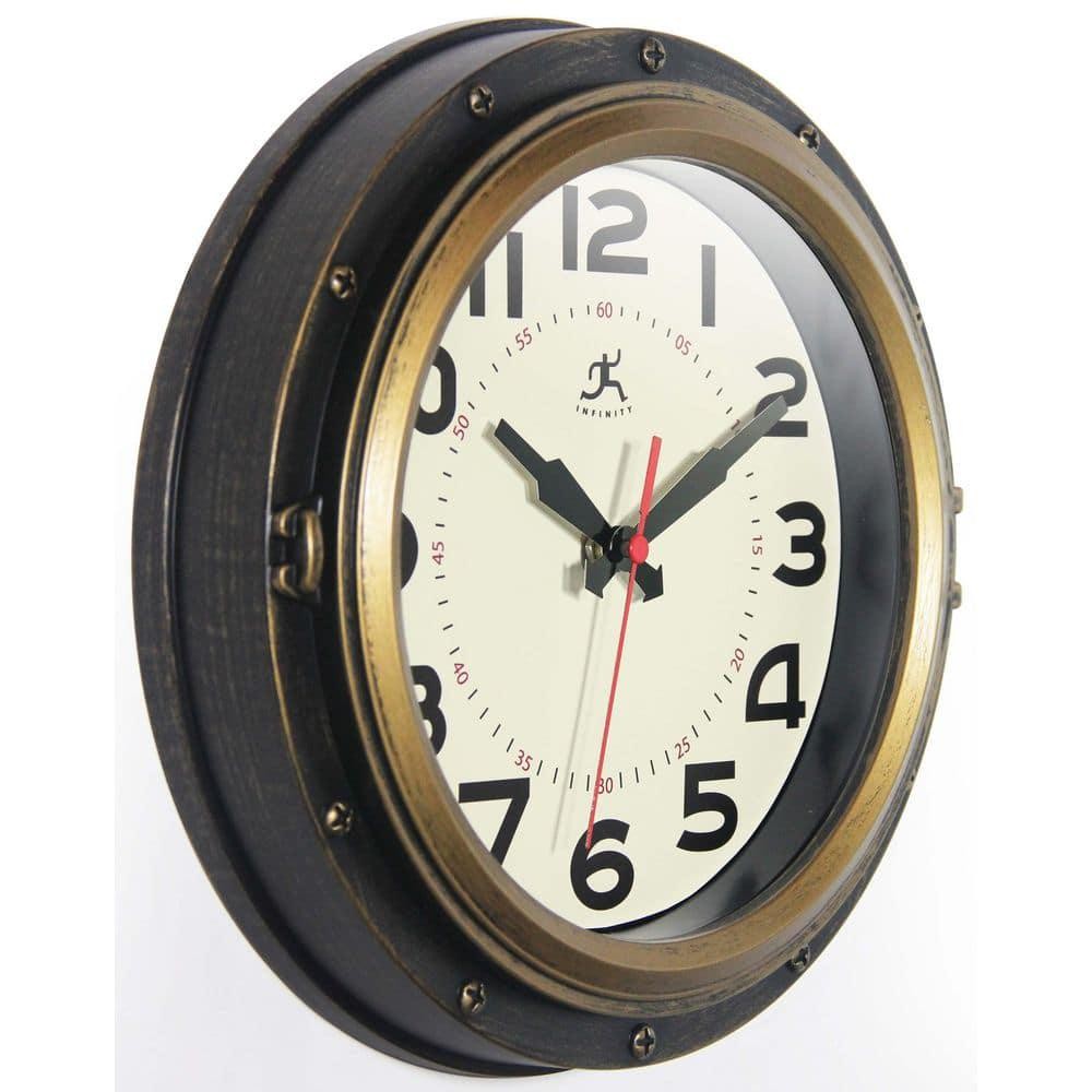 Infinity Instruments Wall Clock 10" Forecaster Distressed Black Bronze Silent gallery
