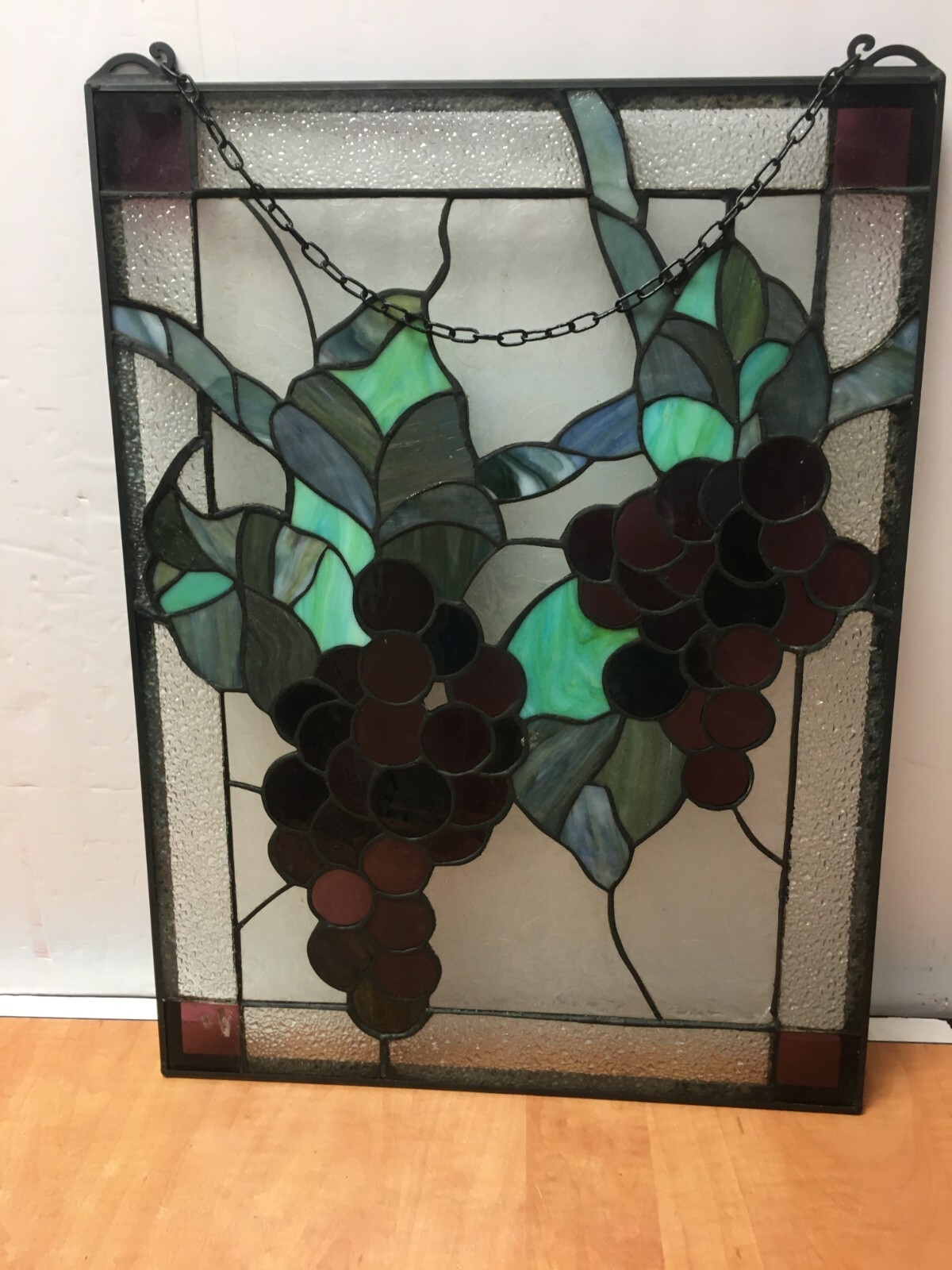 Stained Glass Hanging Grape Leaf Window Panel Suncatcher Rectangular 24" x 18" gallery