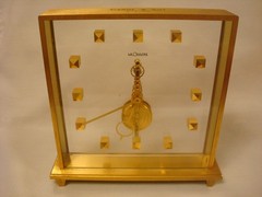 c1960s Jaeger-LeCoultre Skeleton Inline Baguette Model 354 Mantel Clock in GWO