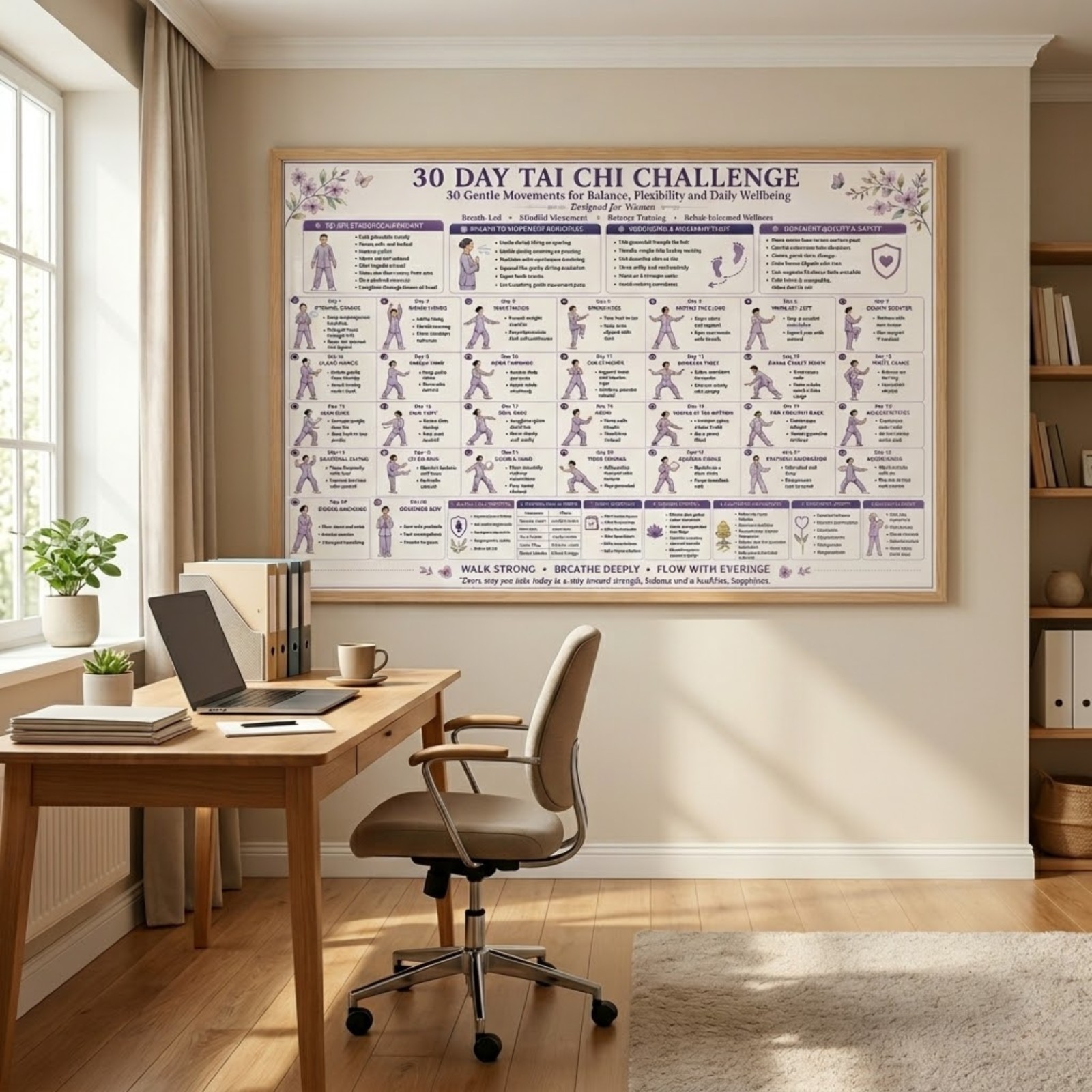 30 Day Tai Chi Challenge Balance Flexibility Wellness Poster Wall Art Print gallery