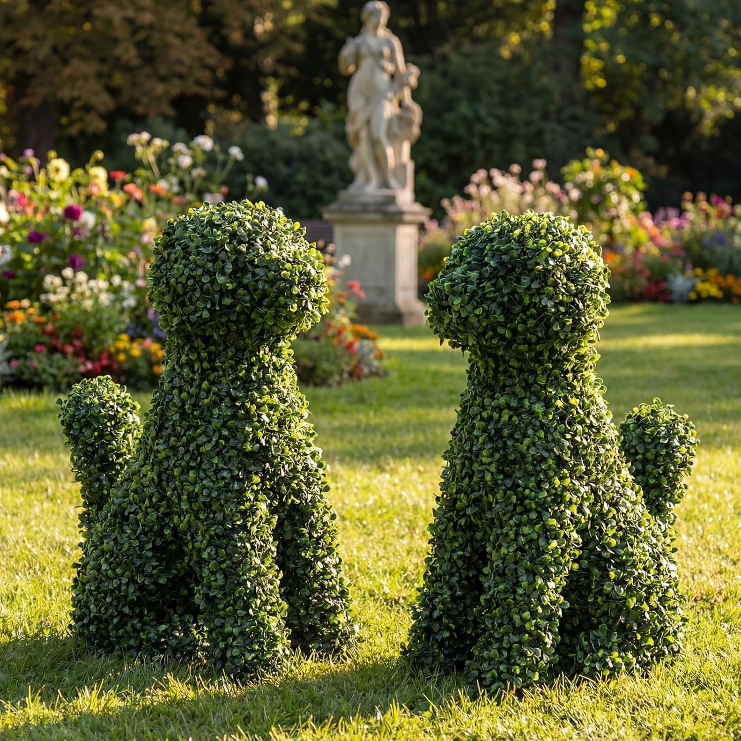 24" Artificial Topiary Dog Statues - Green Flocking Garden Decor (2 Pcs) gallery