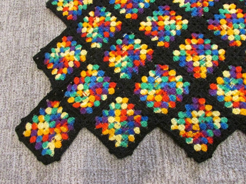 VTG Crochet Granny Square Throw Blanket Afghan Black Multicolor 75x50” Roseanne gallery