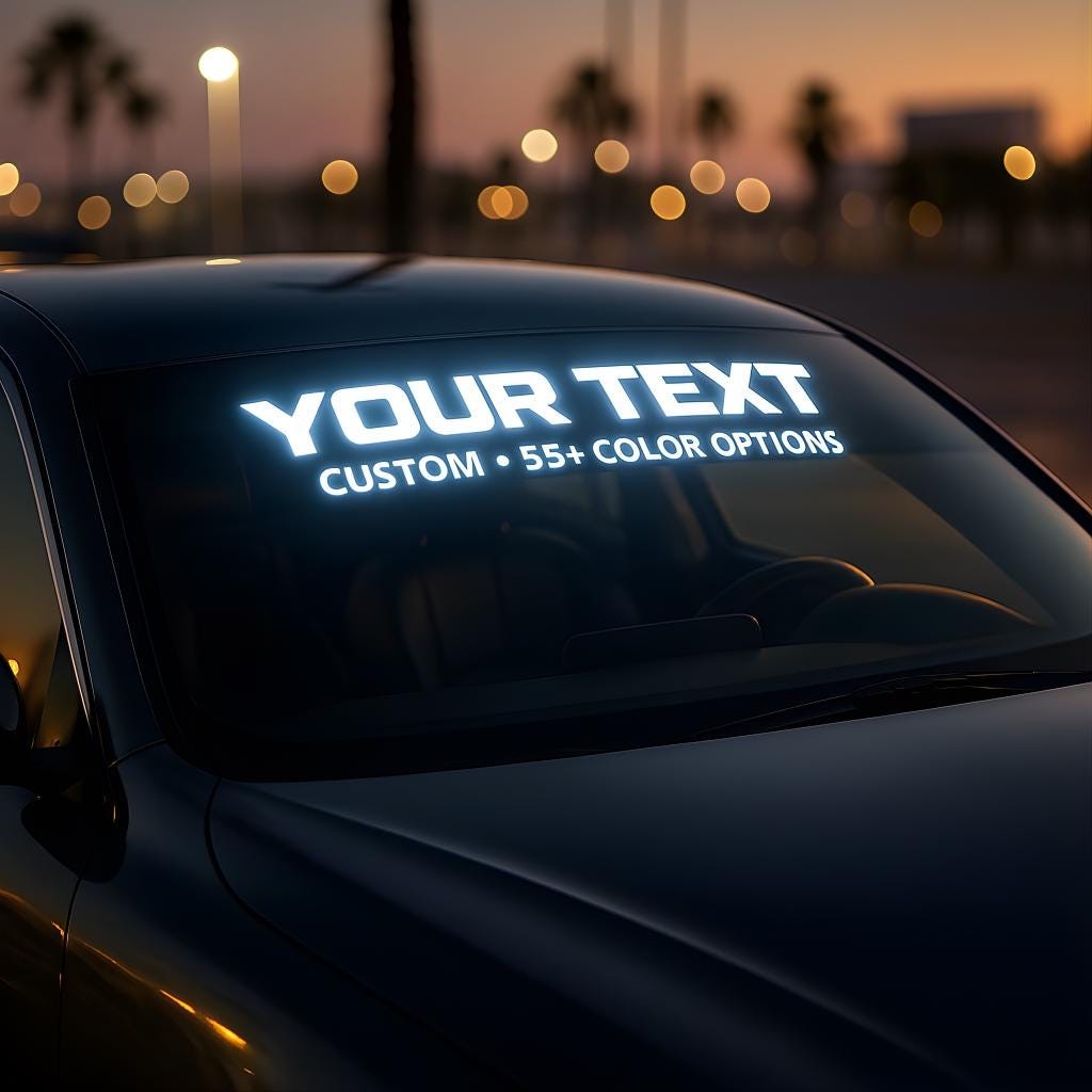 Custom Reflective Windshield Banner Decal Text & Logo | Car Sunstrip 55+ Colors gallery