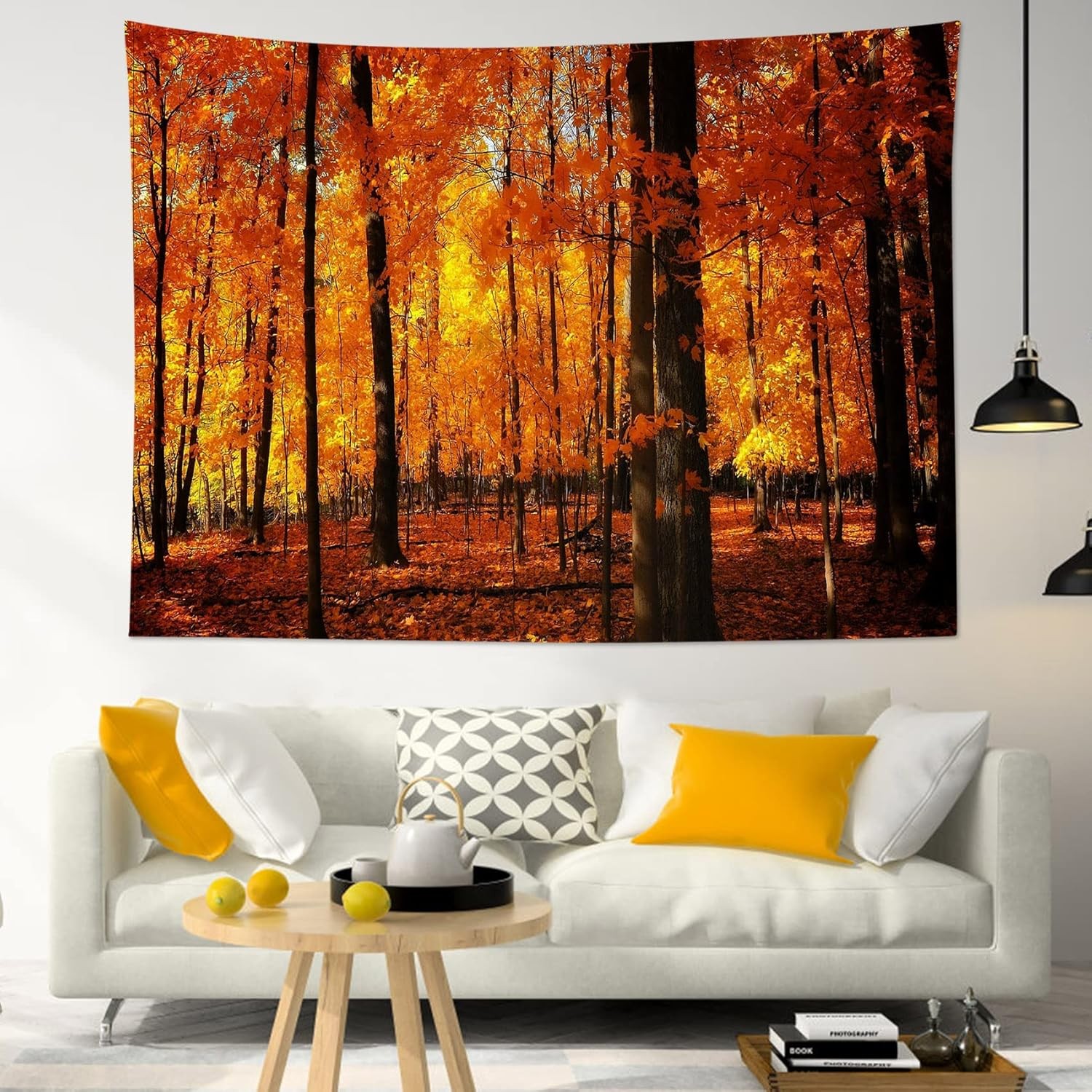 LB Fall Tapestry Wall Hanging Maple Forest in Autumn 3D 40L x 60W, Orange3 gallery