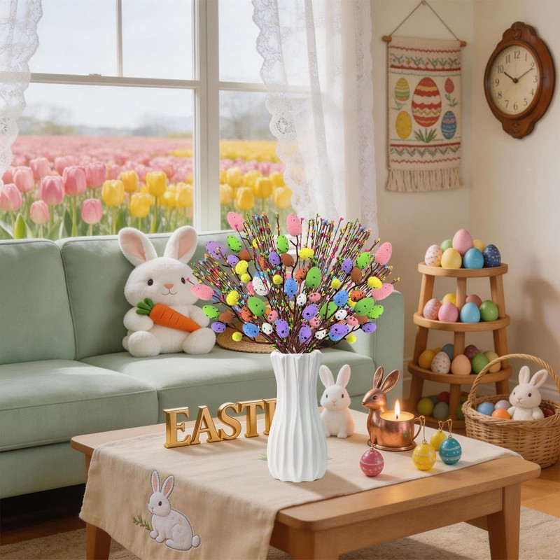 Artificial Easter Picks Easter Spray Vine with Pastel Easter Eggs Berries Flo... gallery