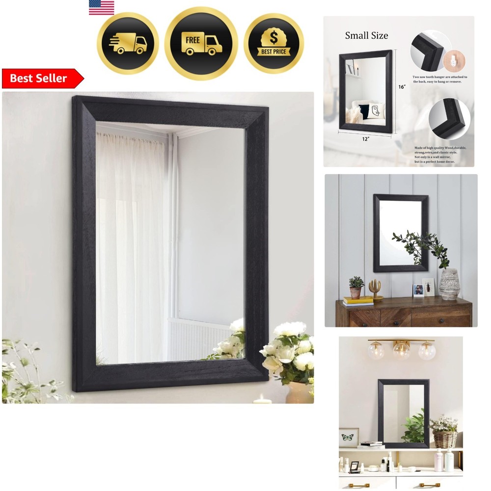Wall Mirror Black Rectangular Rustic Farmhouse Wall Decor for Bedroom Bathroo...