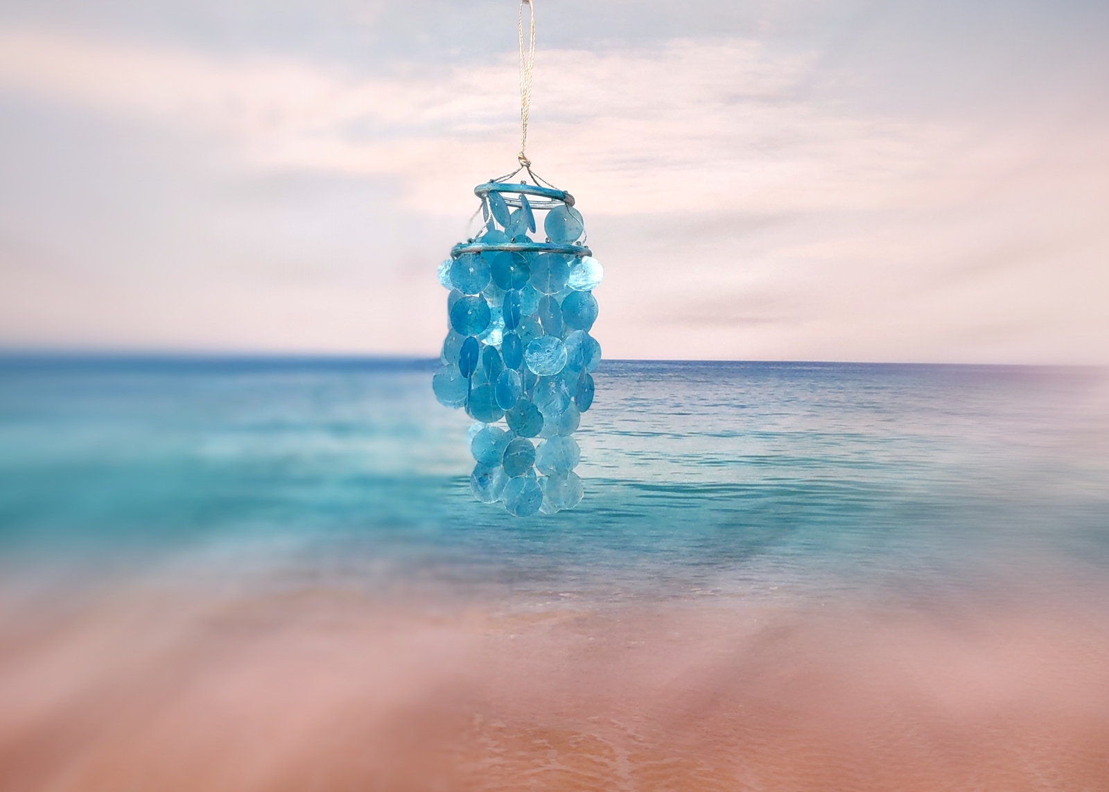 Turquoise Capiz Shell Wind Chime Chandelier (1 Chime approx. 10 x 5 inches) gallery