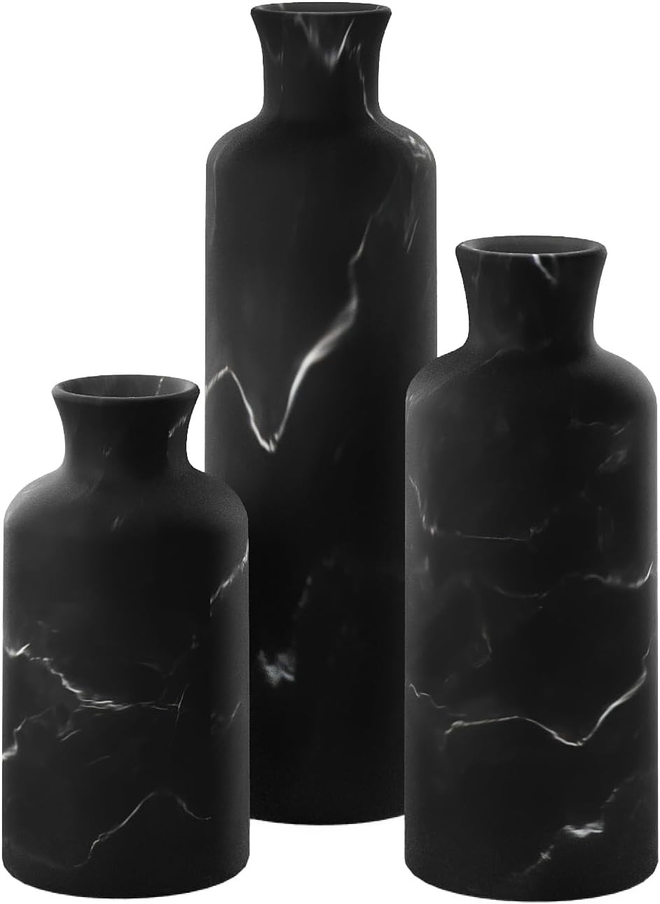 Black Marble Look Vase Set - Vases Home Decor, Premium Quality for Holding Pampa gallery