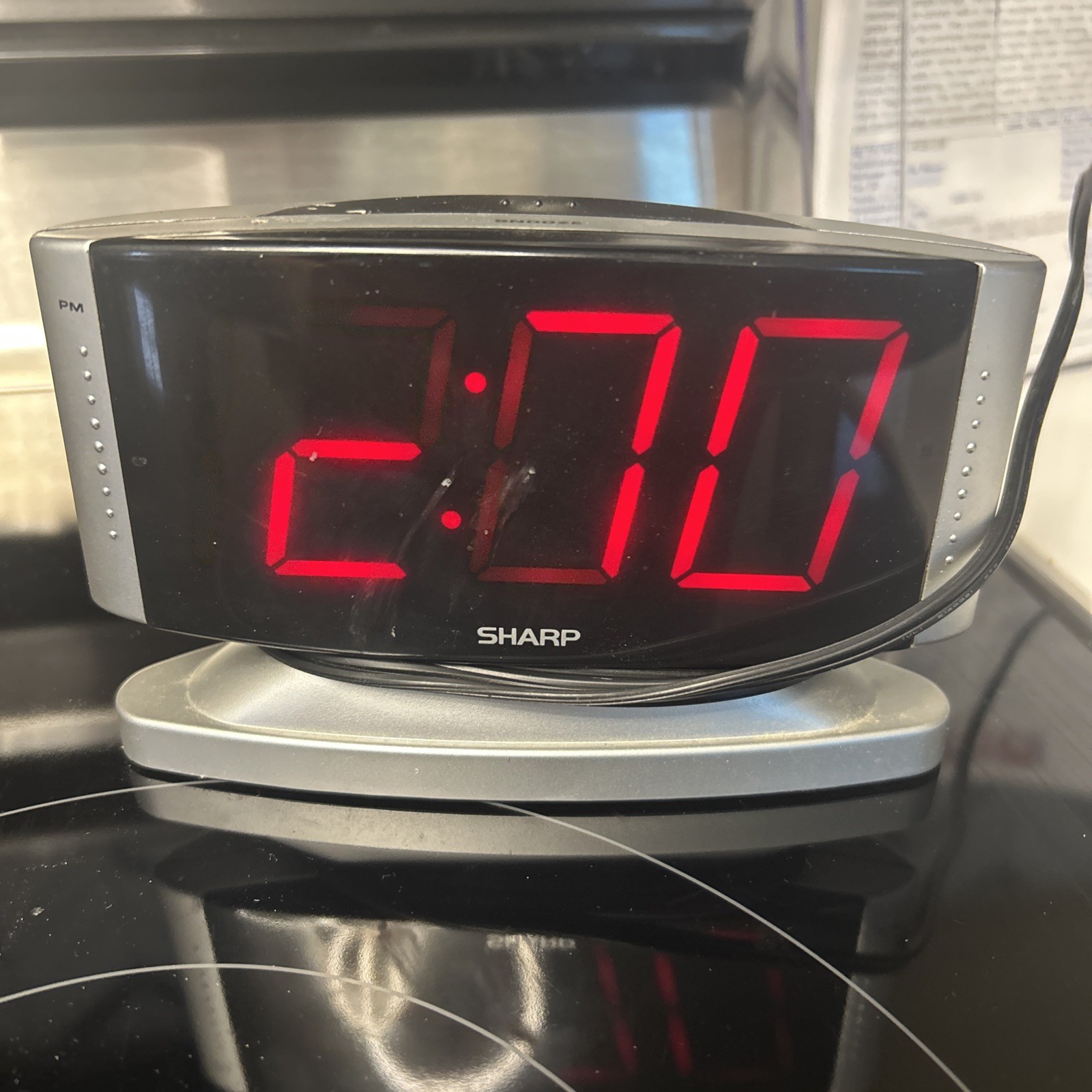 Sharp LED Digital Alarm Clock - Silver - Swivel Base - Large Red Display -SPC033 gallery