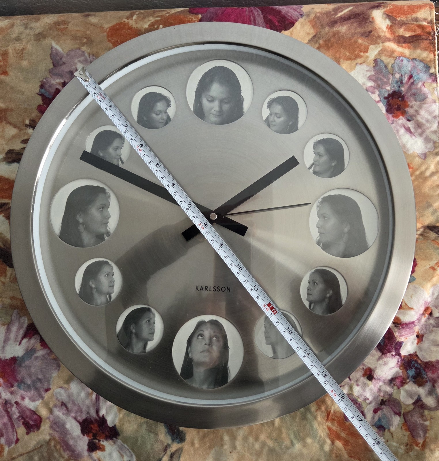 Karlsson Round Picture Frame Wall Clock Analog Photo Frame Silver/Black Marks gallery