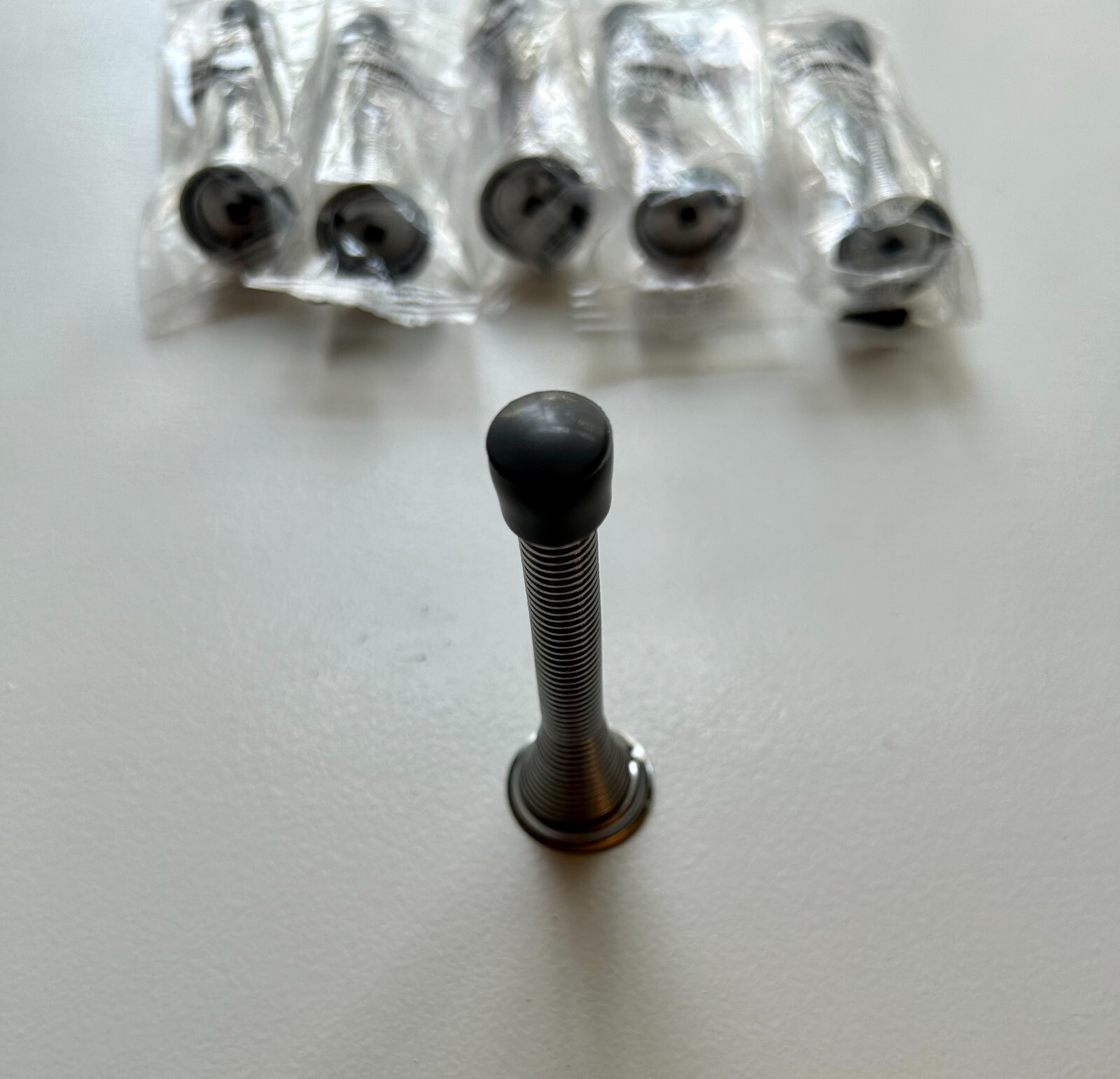 6 Pack Door Stopper Wall Stop Spring Door Stops 3-1/8" Satin Nickel 6pk Gray Tip gallery