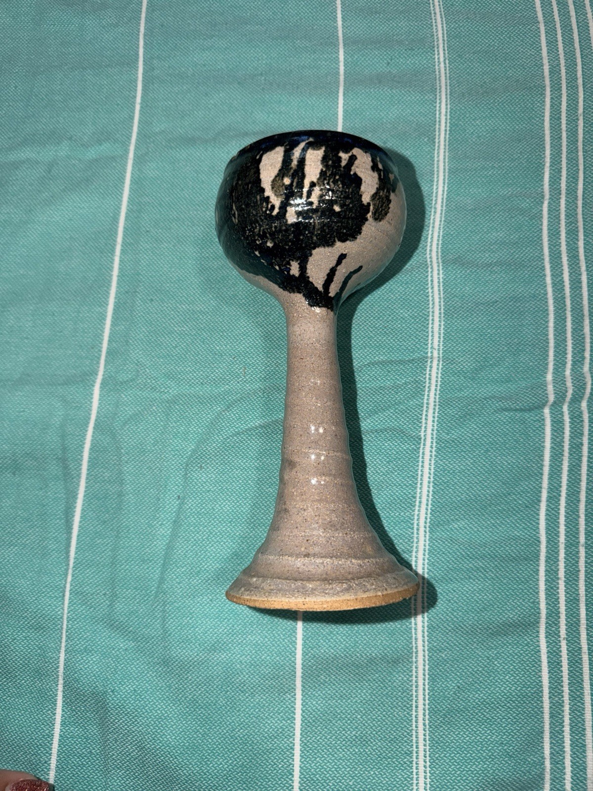 Handcrafted Beige and Black Ceramic Goblet - Decorative Home Art Piece gallery