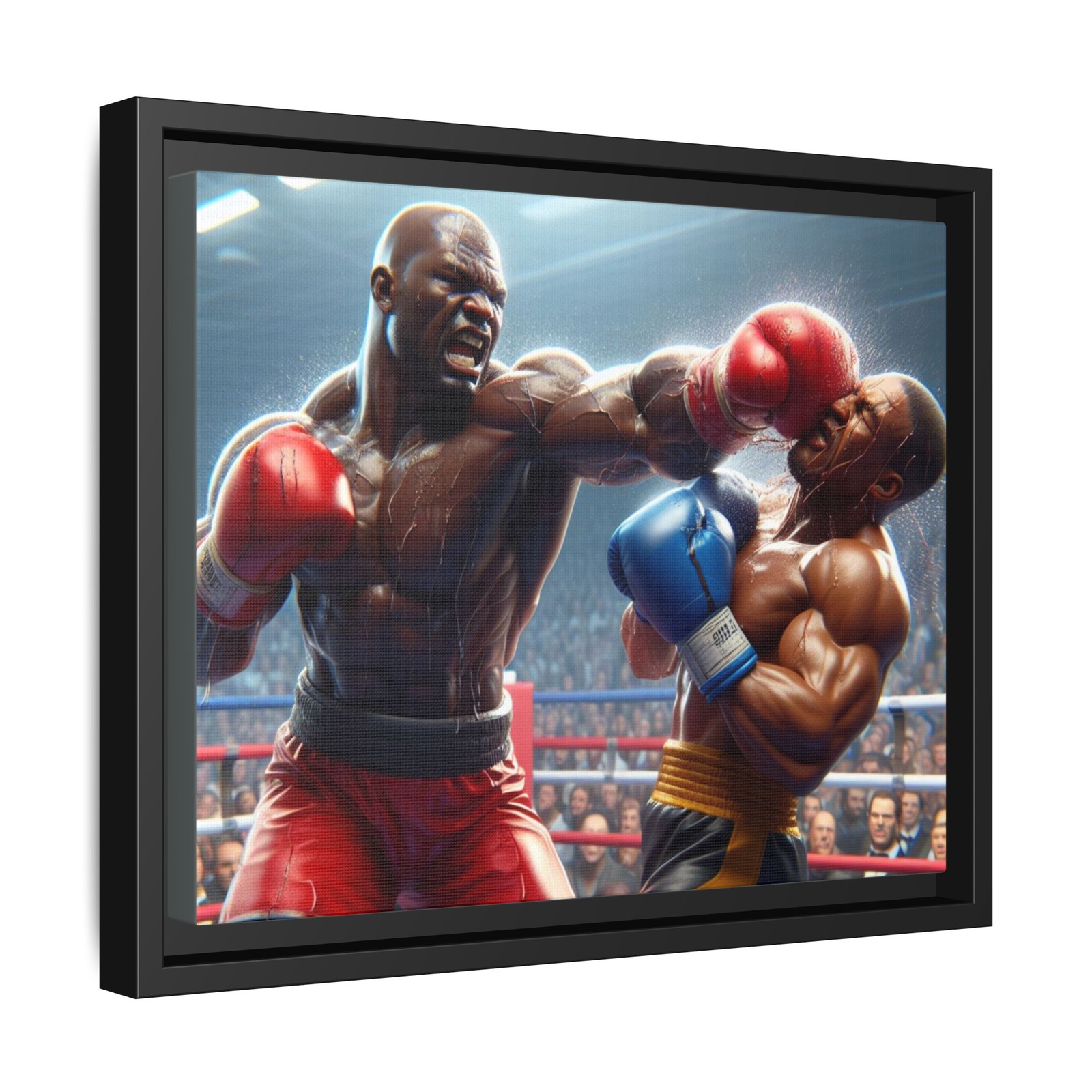 Boxing Knockout First Round Fantasy Art Framed Canvas Print, Retro Art gallery