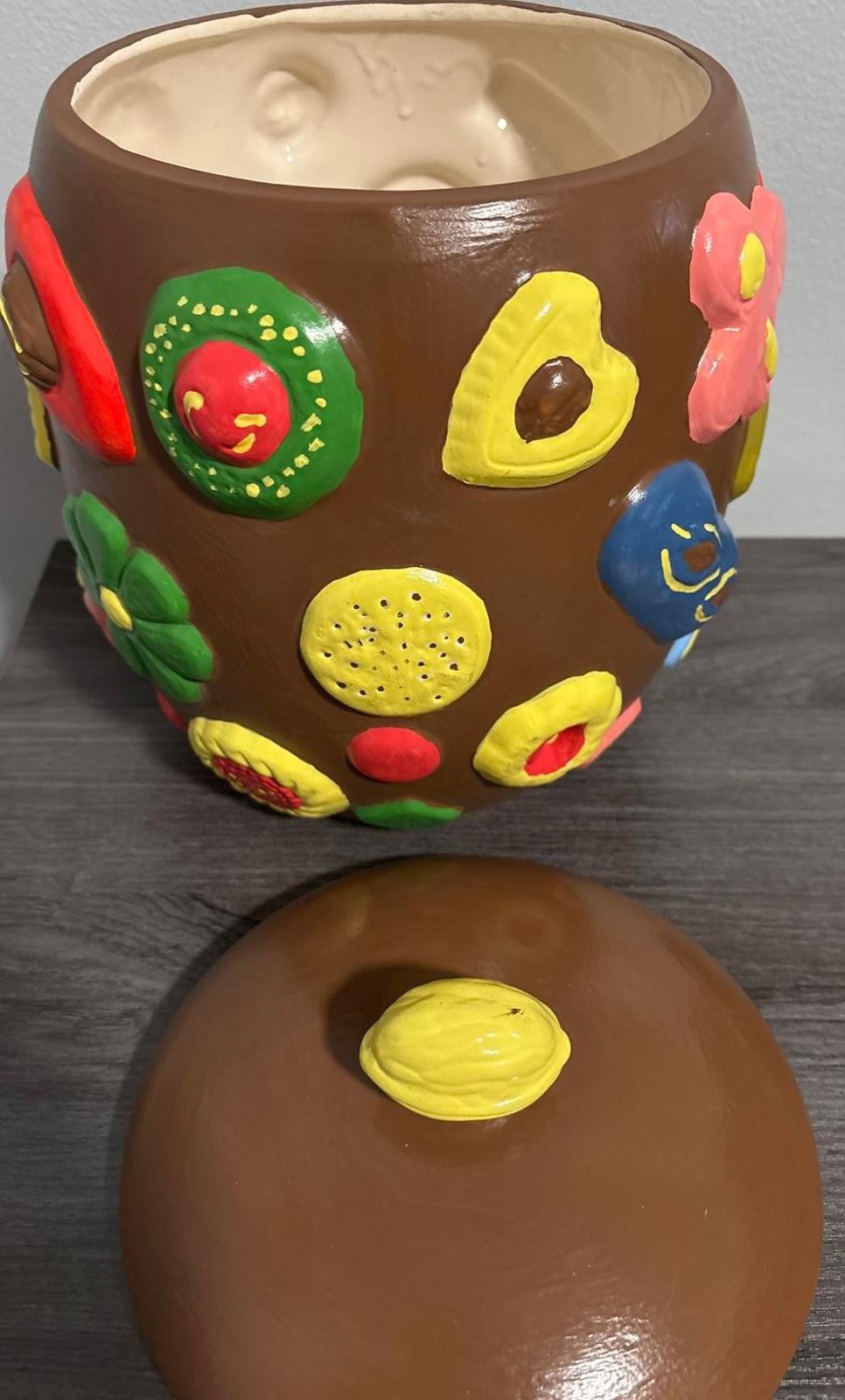 Vintage Handcrafted Ceramic “All over cookies” Cookie Jar with Walnut handle Lid gallery