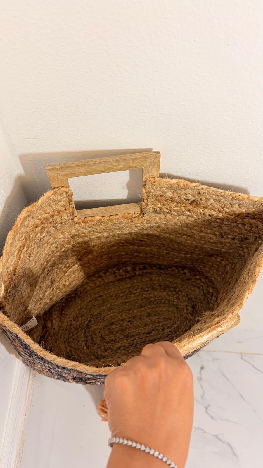 Tuc & Arrow Rectangular Woven Straw Basket with Handles, Brown Black gallery