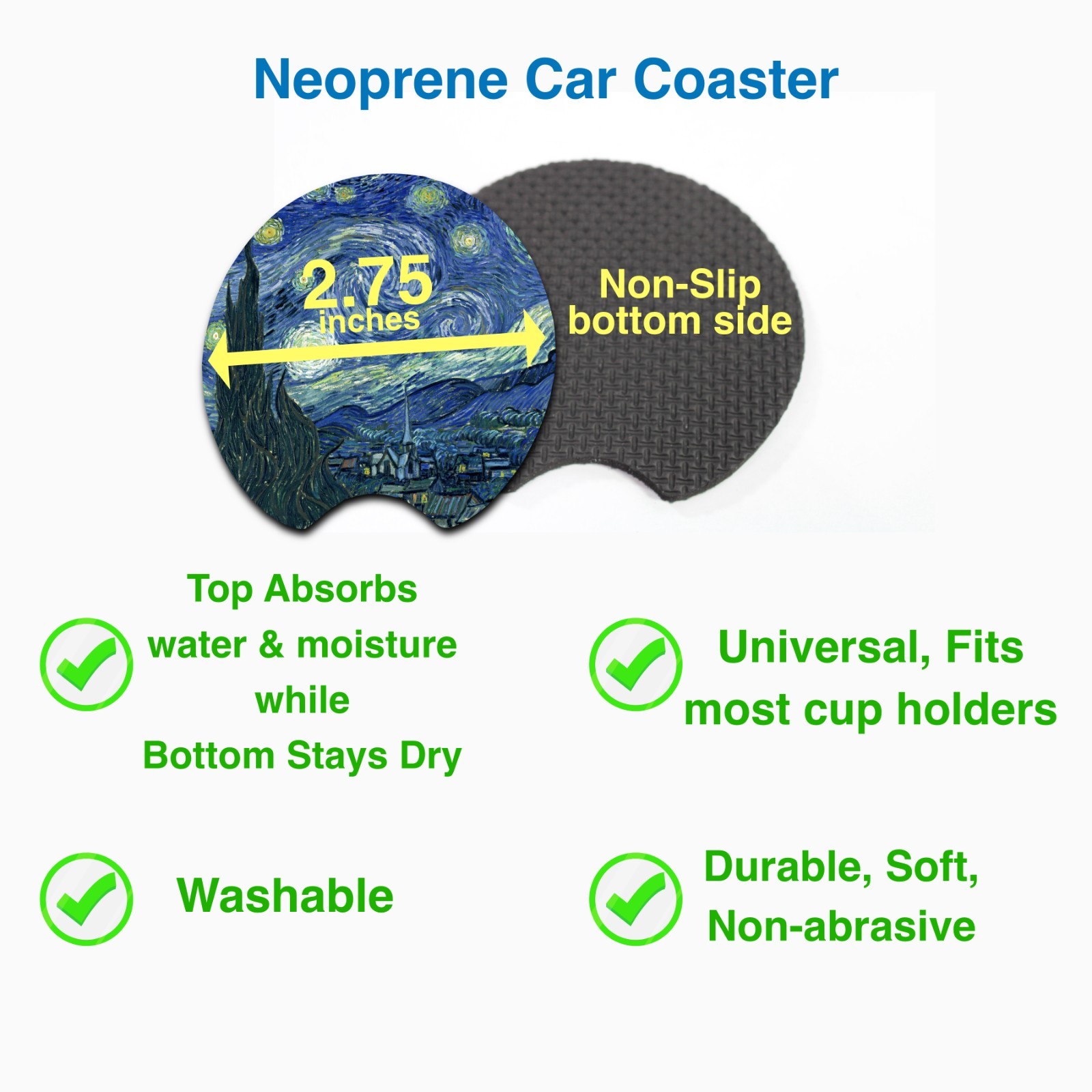 2 Pcs BRAZIL Car Cup Holder Coaster Soft & Washable Non-Slip Neoprene Rubber gallery
