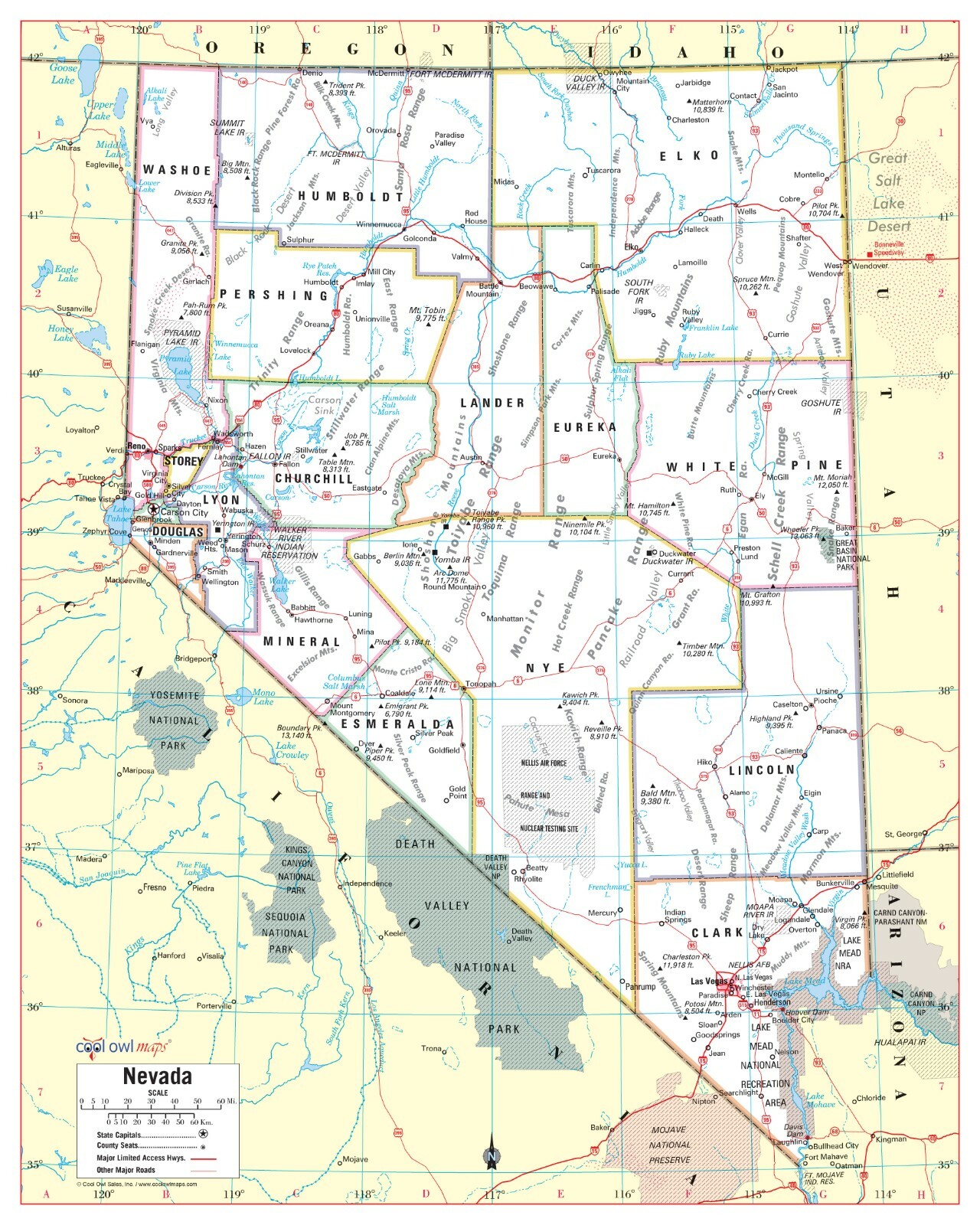 Nevada State Wall Map Large Print Poster - 24"Wx30"H gallery
