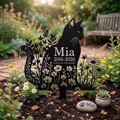 Personalized Cat Memorial Garden Stake – Custom Metal Pet Grave Marker