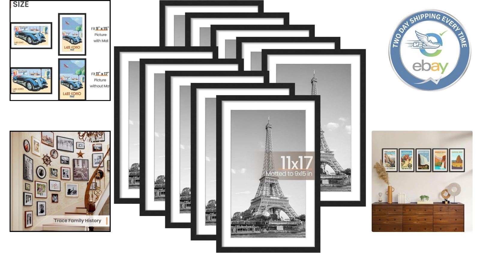 Classic 11x17 Collage Frame Set—Perfect for 9x15 Photos with Mat or Without gallery