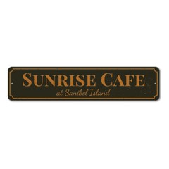 Sunrise Cafe Sign, Personalized Beach Location Restaurant Metal Decor Sign