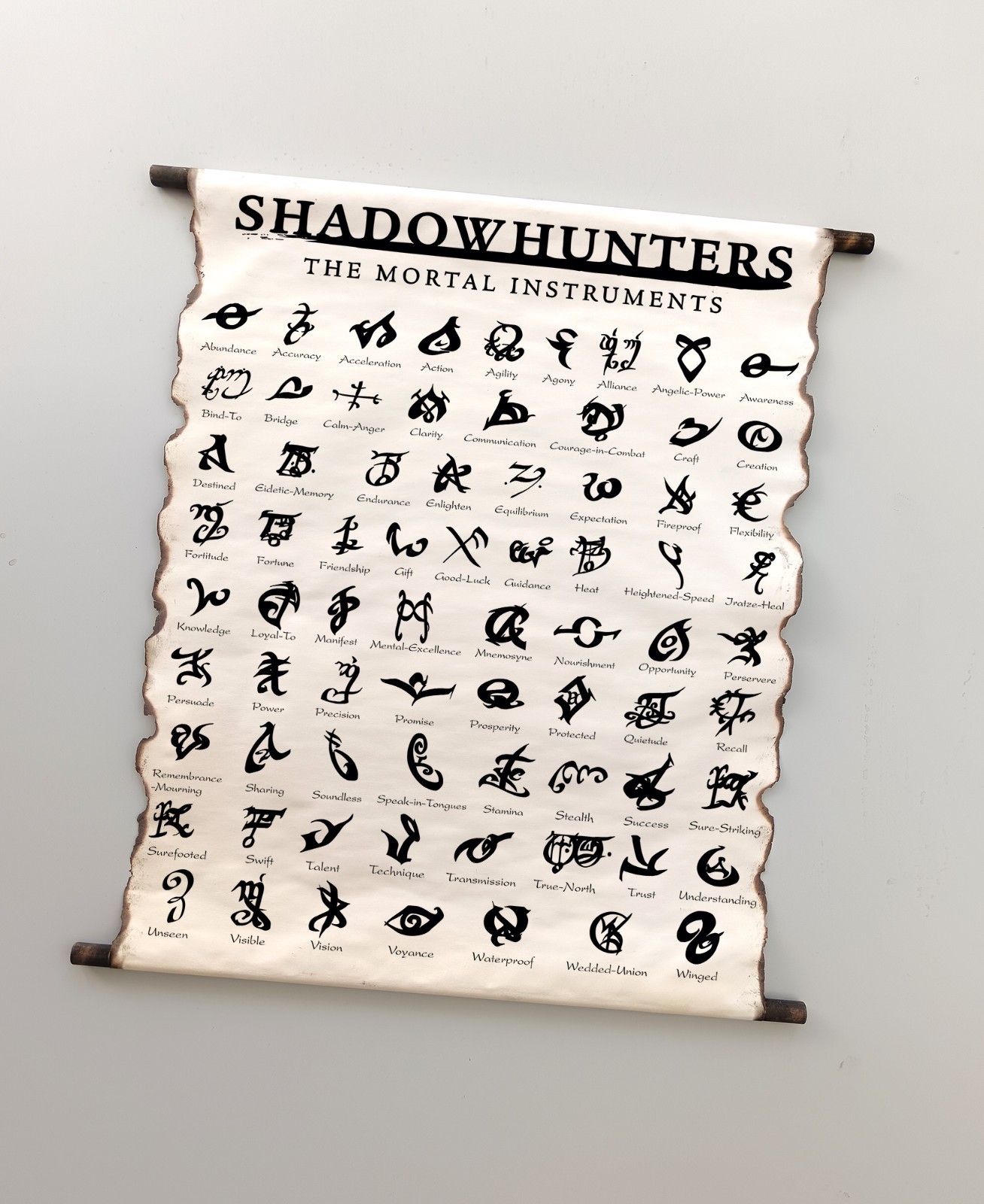 Shadowhunters Runes on Handmade Scroll, Mortal Instruments Art Poster, Wall Art gallery