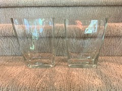 Pair Heavy Clear Glass Rectangular Vases, 3″ x 6″ top, 8″ high, NWOT, Pristine