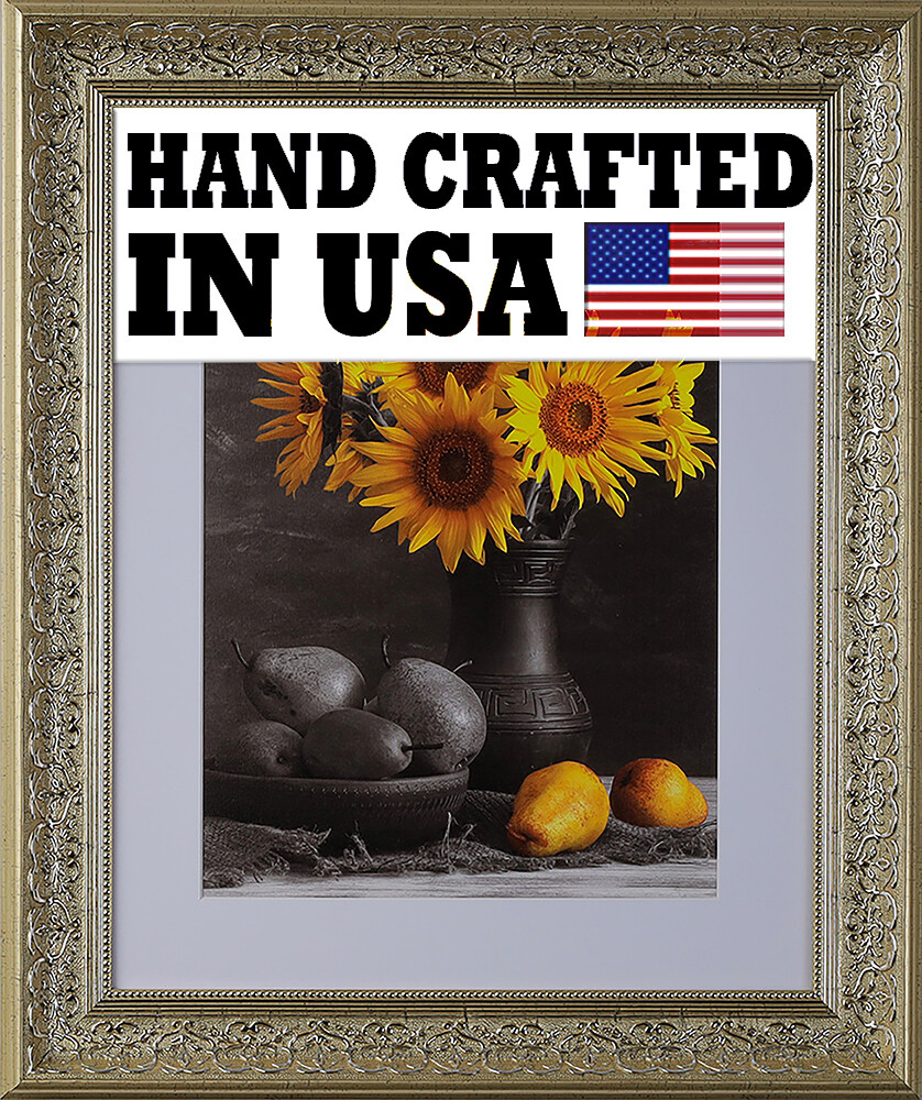 Custom Matted Picture Poster Frame & Mat 2-1/2" Silver Victoria 1556 16x20 24x36 gallery