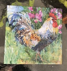 HAND DECOUPAGED 6” SQUARE ROOSTER TILE TRIVET/HOTPLATE