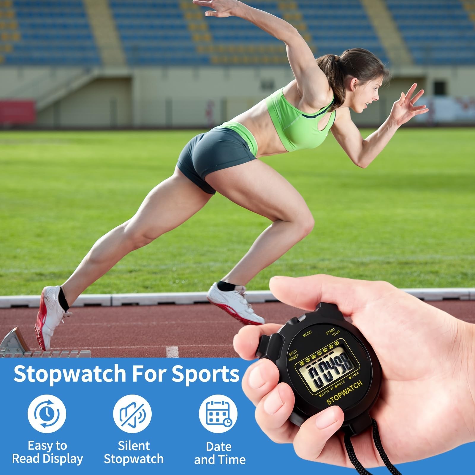 Digital Stopwatch Timer Large Display with Clock and Date, No Alarm Function,... gallery