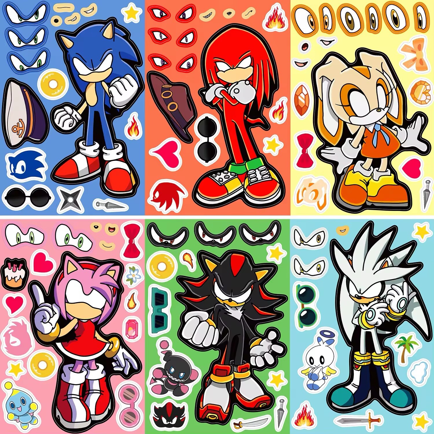 Sonic the Hedgehog - 8 Character Sticker Sheet Pack - Shadow, Tails, Knuckles.. gallery